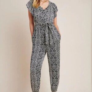 Anthropologie Zadie Black and White Patterned Silky Soft Jumpsuit - Size 4